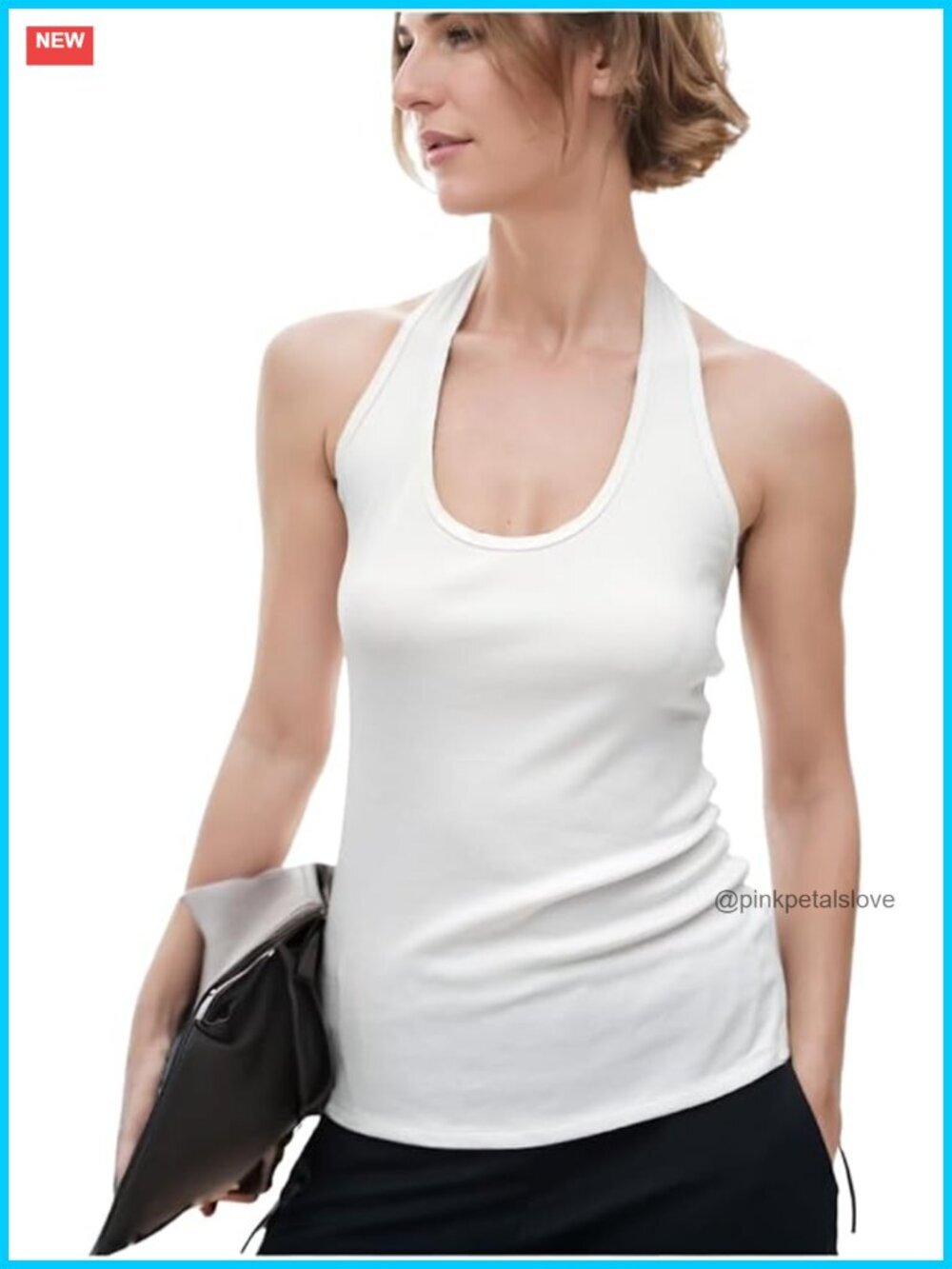 Halter Tank Top Backless Going Out Tops Stretch-Knit Cotton Blend